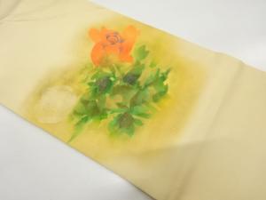 塩瀬 手描き 薔薇模様 名古屋帯